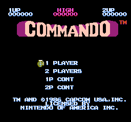 Commando title screen for NES